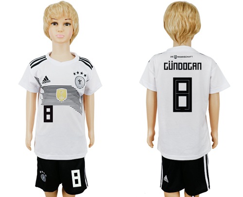 Germany #8 Gundogan White Home Kid Soccer Country Jersey - Click Image to Close
